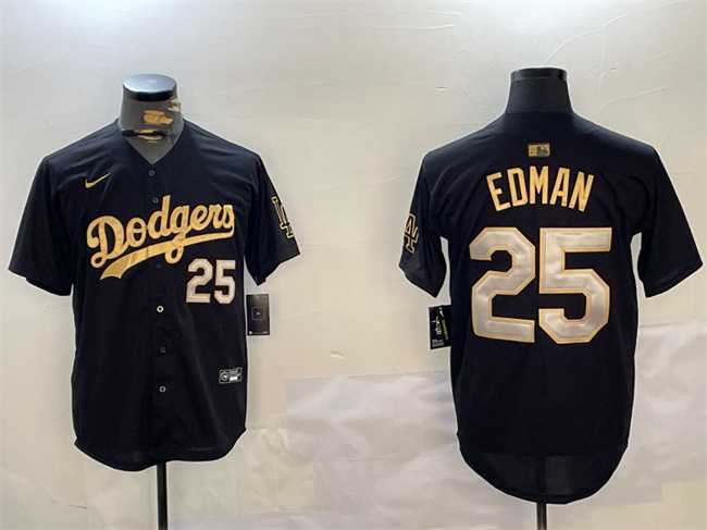 Men%27s Los Angeles Dodgers #25 Tommy Edman Black Gold Limited Stitched Jersey